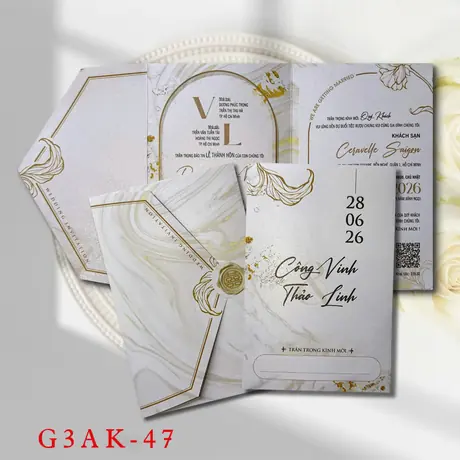 Thiệp cưới vân đá ánh kim - mã G3AK-47