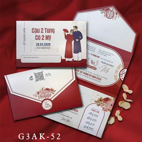 Thiệp cưới đỏ hiện đại - mã G3AK-52