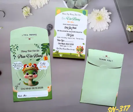 Thiệp thôi nôi xanh lá - mã SN-317