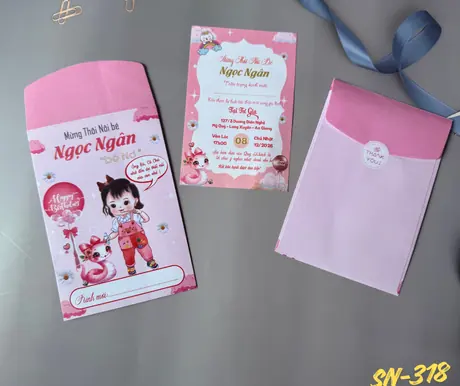 Thiệp thôi nôi hồng ngọt ngào - mã SN-318