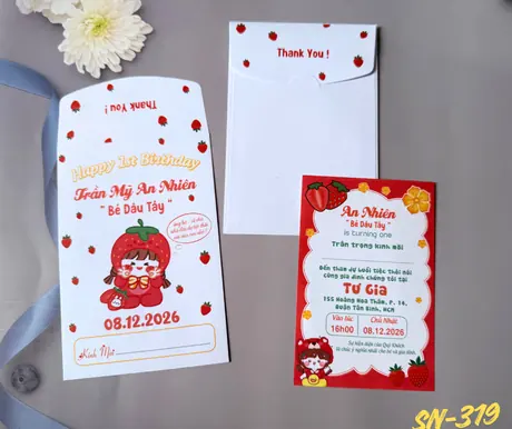 Thiệp thôi nôi Bé Dâu Tây - mã SN-319